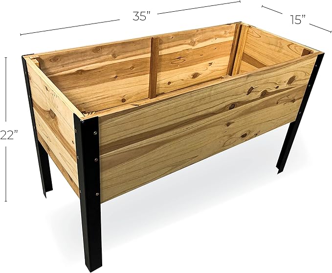 Wooden Raised Planter Box with Steel Legs-Elevated Outdoor Patio Garden Bed Kit to Grow Vegetables -Natural Rot Resistant Wood - 35.5'' W x 15.5'' L x 21.7'' (Tall) - Backyard Expressions (911214-NW)