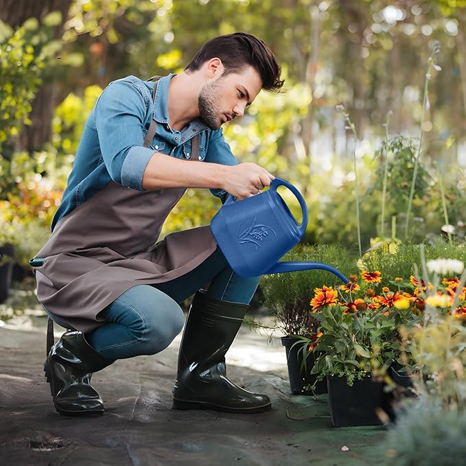 Hand Plastic Watering Can - for Home Plant Garden - 1/2 Gallon - Blue