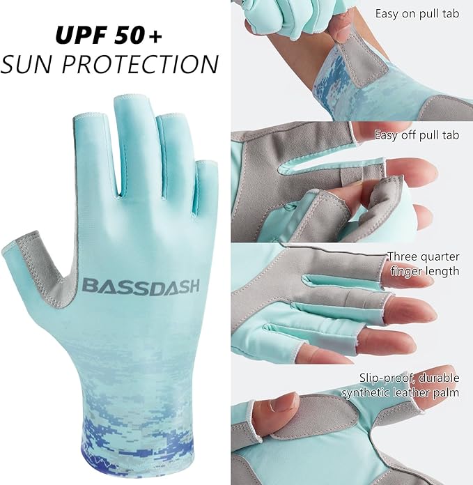 BASSDASH ALTIMATE UPF 50+ Women’s Fishing Gloves UV Sun Protection Fingerless Gloves for Kayaking Paddling Hiking Cycling Driving Shooting Training