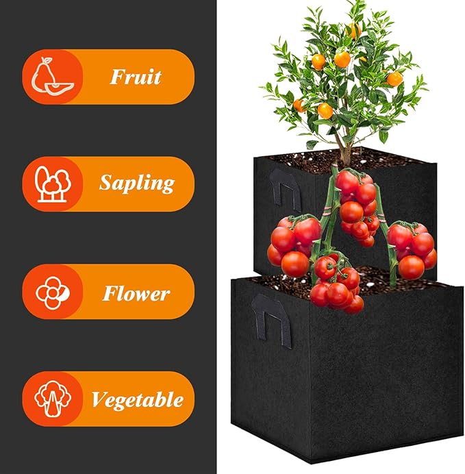 Square Grow Bags, Garden Fabric Planter Container with Handles Bed Flower Vegetables Pots 1MM Thickness Economic Colorful (Black,11.81x11.81x11.81 Square)