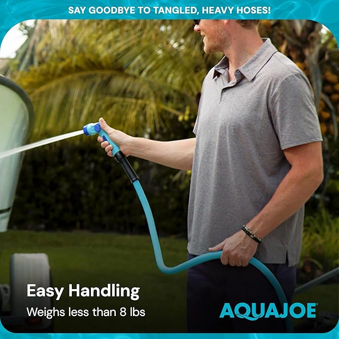 Aqua Joe Garden Water Hose with Dual Swivel Grenade Grips, Kink-Free and Flexible Hybrid Polymer, 50 Ft - Heavy-Duty, Expandable, and Lightweight Watering Tool for Gardening, AJPGH50-PRO