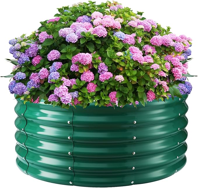 17" Tall Round Outdoor Garden Raised Garden Bed Kits-0.8MM Thick Metal Raised Planter Bed/Ground Planter Box for Variety of Flowers,Herbs,Vegetables,Trees (Dark Green, 40 Dia X 16.5 inches)