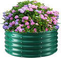 17" Tall Round Outdoor Garden Raised Garden Bed Kits-0.8MM Thick Metal Raised Planter Bed/Ground Planter Box for Variety of Flowers,Herbs,Vegetables,Trees (Dark Green, 40 Dia X 16.5 inches)