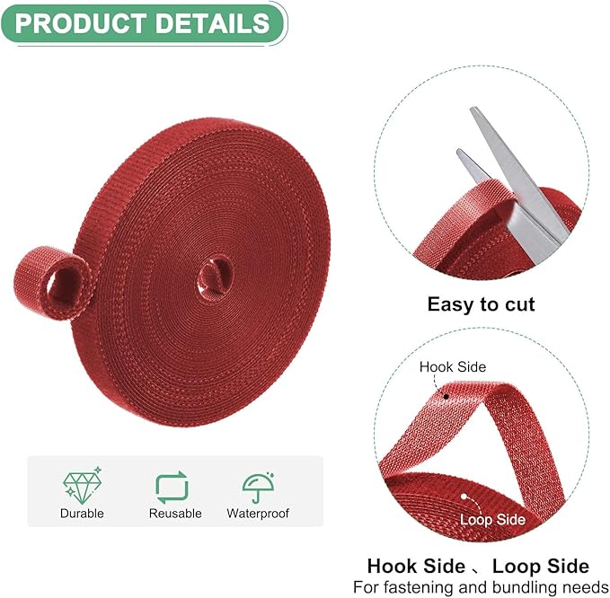 1-Roll Garden Plant Tape, 33 ft x 0.4 in Garden Hook and Loop Plant Ties Multi-Purpose Use Adjustable and Reusable Twist Wire Tape for Plants/Flowers/Vines [Red]