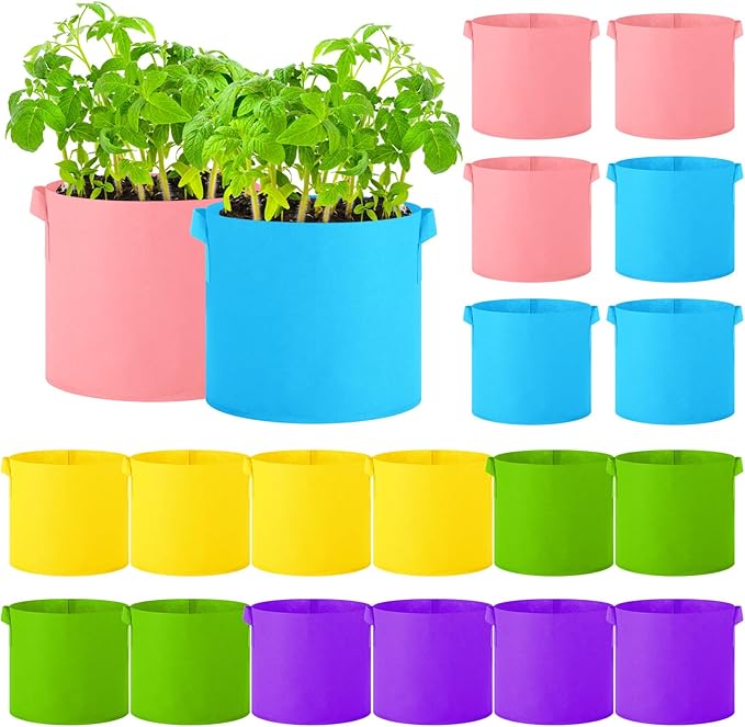 20 Pack 3 Gallon Grow Bags Multicolor Plant Grow Bag Non Woven Fabric Pots with Handles Garden Plant Seeds Tomato Vegetables Flowers Planting Bags for Indoor or Outdoor Gardening