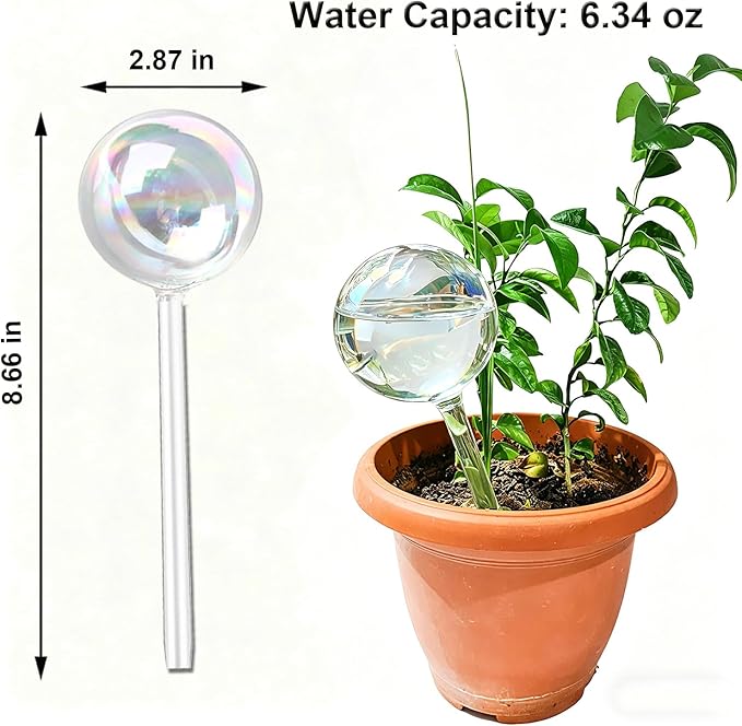 Glass Self-Watering Globes – Rainbow Clear Glass Self Watering Planter Insert for Indoor Outdoor Pot, Plant Watering Device for Vacation Plant Care, Drip Irrigation System, Garden Patio Hanging Plant