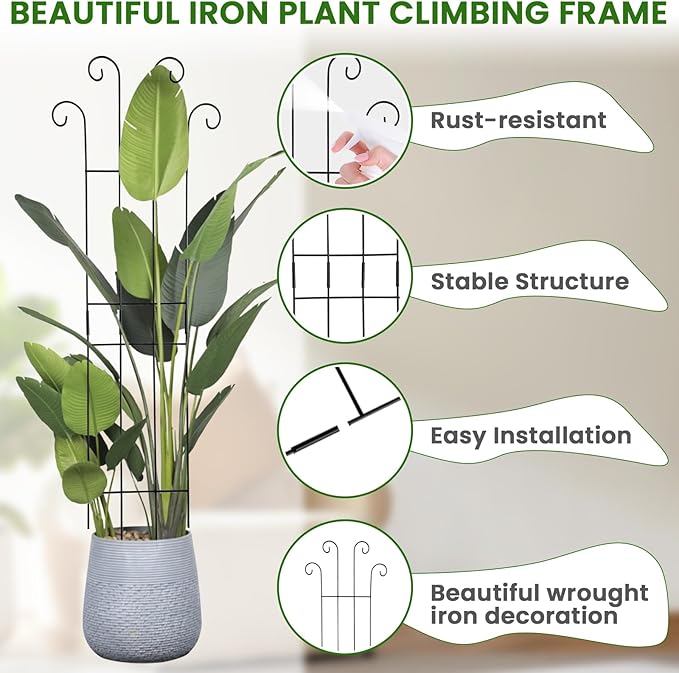 32.6 in Tall Plant Trellis Indoor,Metal Garden Trellis for Climbing Plants, 2P,Black