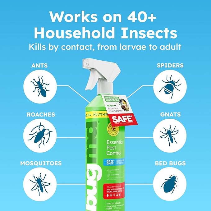 BugMD 32 oz Ant Killer & Bug Spray - Roach and Cockroach Killer Indoor, Spider and Flea Spray for Home, Fly and Insect Defense, Natural, Safe with Essential Oils, Plant-Powered, Pest Control Pack of 2