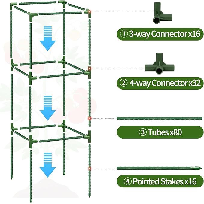 4 Pack Tomato Cages for Garden, 43.3 Inch Tall Tomato Trellis Plant Support, Adjustable Garden Trellis for Climbing Vegetables, Plants, Flowers and Fruits(14.5" x 14.5")
