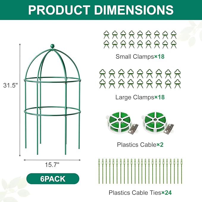DoCred 6 Pack Plant Support Cage Large Peony Cages and Supports Peony Cage Obelisk Trellis for Climbing Plants Tomato Cages Plant Supports for Outdoor Plants Garden Decor, Green