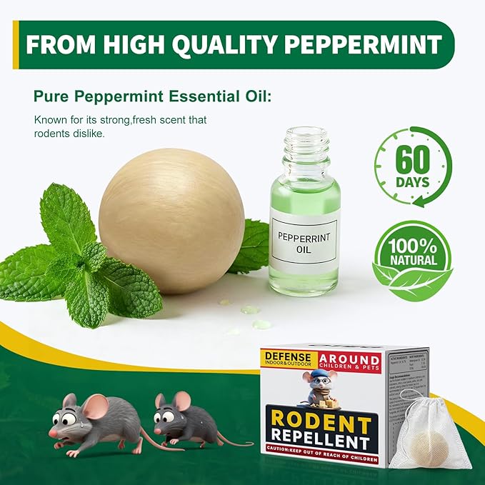 Upgraded Large Mouse Repellent Ball, High-Purity Peppermint Oil Rodent Repellent, Long-Lasting Moth Balls for Outdoor Use, Mice Deterrent for Indoor Use for House, Garage, Garden - 10 Balls