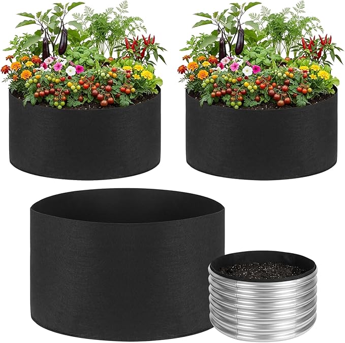 3 Pack Round Fabric Galvanized Raised Garden Bed Liner 2x2x1 FT Heavy Duty Fabric Garden Bed Breathable Drainage Grow Bags Outdoor Garden Planting Bags for Herbs Flowers Vegetables Succulents