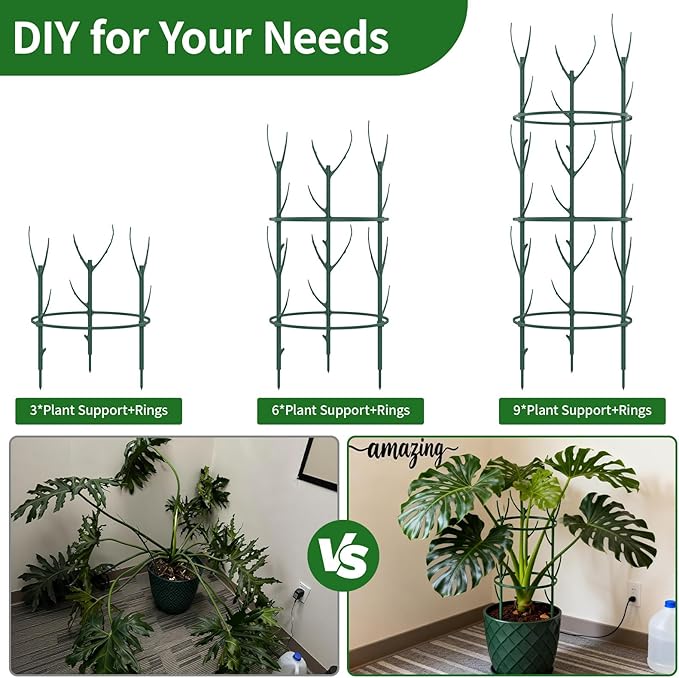 30Pcs Plant Stakes for Indoor Plants, Stackable Monstera Stake with Stem Supports & Garden Wire for Monstera, Pothos, Money Plant, Outdoor Plants
