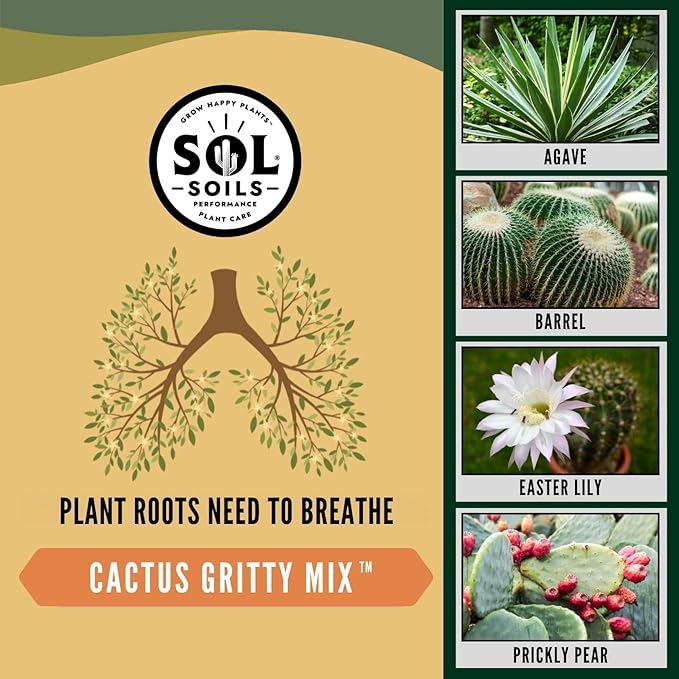 Sol Soils Cactus Soil Potting Mix - Fast Draining, Peat Moss Free, Gritty - 1 Quart - Coconut Husk, Granite, Calcined Clay, Pumice
