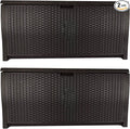 Suncast 99 Gallon Plastic Wicker Deck Box Container Storage for Garden, Garage, Home, Pool, Indoor and Outdoor Use, Mocha (2 Pack)