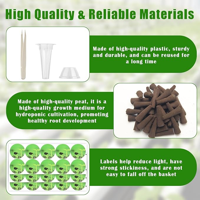 150Pcs Seed Pod Kit for Aerogarden, Anglecai Hydroponics Garden Accessories for Hydroponic Growing System, Grow Anything Kit with 50 Grow Sponge, 50 Pod Label, 24 Grow Basket, 24 Grow Dome, 2 Tweezers