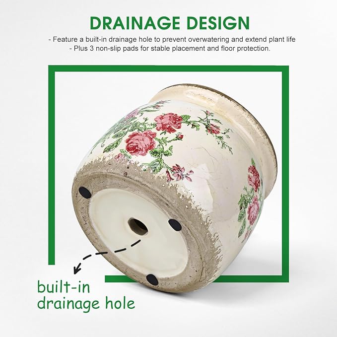 Flower Pots Planters for Indoor Plants Ceramic Plant Pots with Drainage 6.1 Inch Vintage Ceramic Pots for Plants Outdoor Home Garden Decor, Vintage Pink Rose