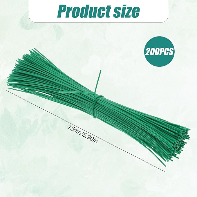 Green Twist Ties, 200 Pcs 6 Inch Twist Ties for Plastic Bags Round Reusable Plant Tie for Indoor Plants for Plants Christmas Holiday Tree Decors Gardening Cable Organization Household and Office Use