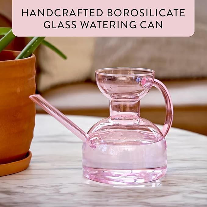Modern Sprout Plant Watering Can - Handcrafted from Borosilicate Glass - Long Spout Vessel for Indoor Plants - 32 Oz Capacity - Multipurpose Watering Can and Flower Vase - Gift for Mother's Day(Blush)