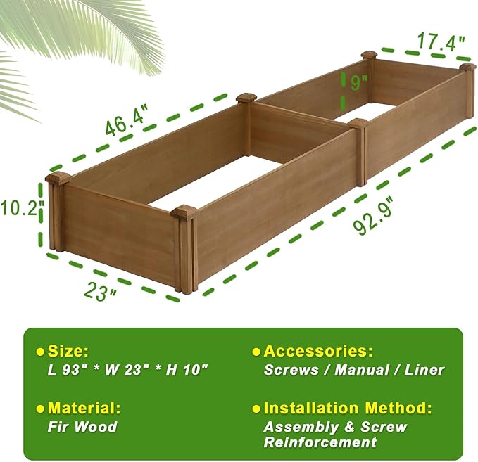 PetsCosset 8x2Ft Raised Garden Bed – Planter Box for Outdoor Plants, Fir Wood Garden Beds for Vegetable, Herb, and Flower Cultivation – Easy Assemble