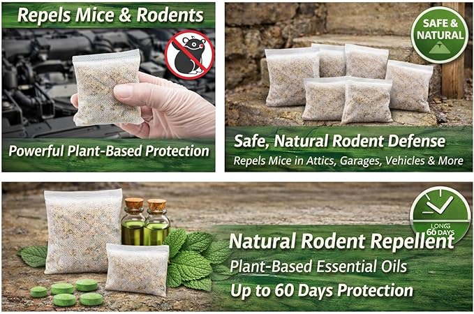 Rodent Mice Repellent Bags, Peppermint Oil to Repel Mice Rats, Rodent Mouse Repellent for House Car Basement Garage Boat Barn, Natural Ingredients Rat Repellent Bags(15)