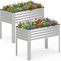 Giantex Galvanized Raised Garden Bed with Legs Set 2, 46"x24"x31" Metal Elevated Planter Box for Gardening Vegetables, Flowers & Fruits, Large Outdoor Planting Box for Garden Backyard & Patio, Silver