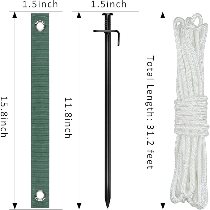 Heavy Duty Steel Tree Support Kit, Tree Stake Kit for Newly Planted Trees Against Bad Weather, Include 6 PCS Tree Straps for Staking, 6 PCS Tree Stakes and 2 PCS Rope of 31.2 FT for Anchoring (2)