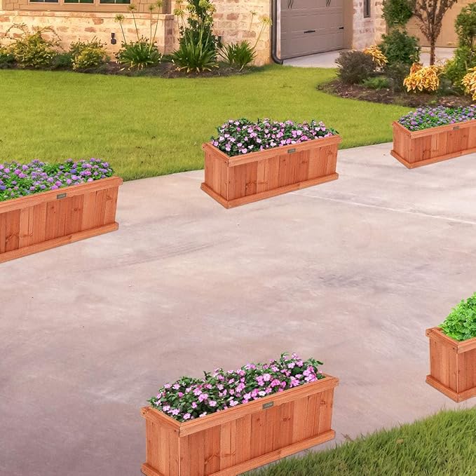 Giantex Raised Garden Bed Set of 2, Wooden Planter Window Mounted Plant Box for Flower Vegetable Herbs, Indoor & Outdoor Wood Planting Box for Yard Garden Patio Balcony, 28"x10"x10"