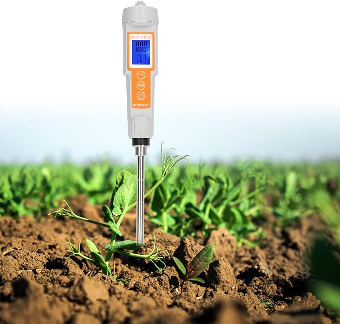 Soil EC/TDS Meter with Temperature Sensor, 3 in 1 Digital Soil Tester, 0-10000us / cm Range, ABS Probe Protective Cases