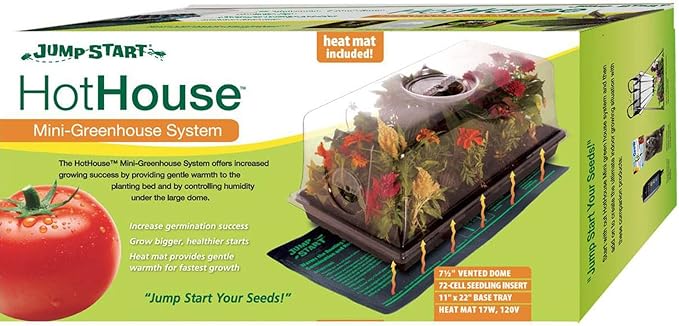 Jump Start CK64060 120V 17W Germination Hot House with Heat Mat, Watertight Tray, Cell Insert and 7" Humidity Dome