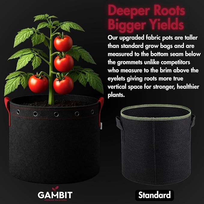 Fabric Grow Bags – 10 Gallon (5-Pack) Heavy-Duty 500G Pots with Handles & LST Rings for Vegetables, Flowers, Fruits