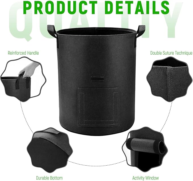 5 Pack 10 Gallon Potato Grow Bags with Flap and Handles, Heavy Duty Fabric Pots for Planting Potato, Carrots,Taro