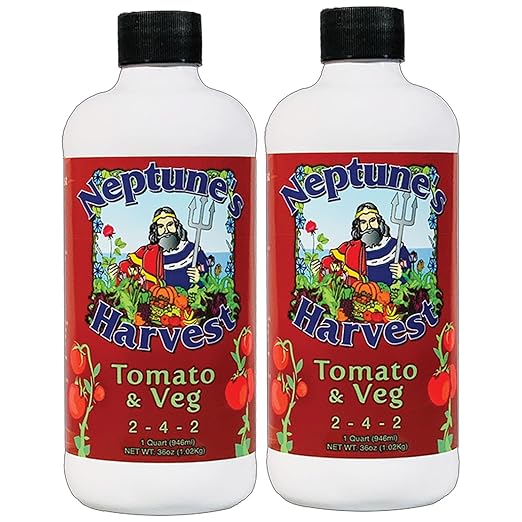 Neptune’s Harvest Organic Tomato & Vegetable Plant Fertilizer (2-4-2) - 36oz Bottle (Pack of 2) - Liquid Plant Food w/Fresh Fish, Seaweed, Molasses, Yucca Extract, & Humic Acids - for Vegetable Garden