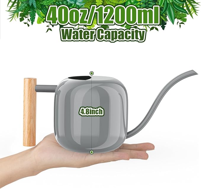 Green Moon Watering Can Indoor Plants 1.2L/41oz Elephant Gray Water Can Indoor Metal Small Water Can Pot with Long Spout for House Bonsai Plants Garden Flower Decorative