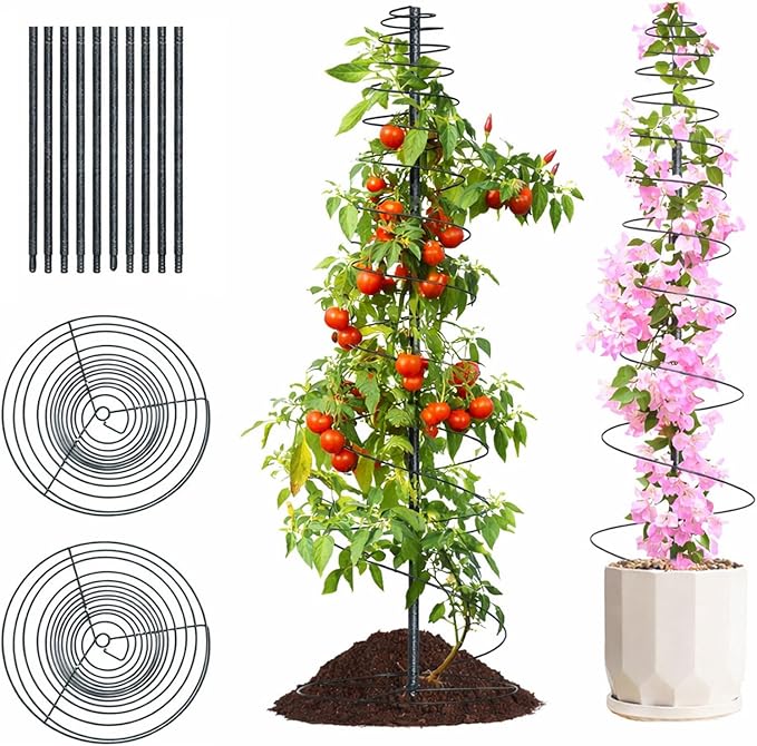 2 Pack Spiral Frame Garden Trellis for Climbing Plants Outdoor - 12-72" Adjustable Heavy Duty Metal Support for Pole Beans,Snap Peas,Tomatoes,Cucumbers,Anti-Tip Plant Tower for Raised Beds, Backyard