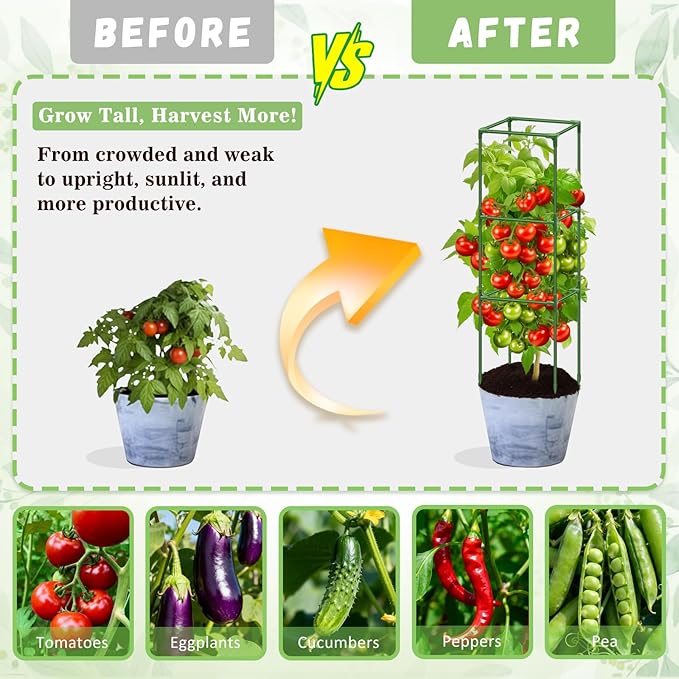 Riare 4 Pack Square Tomato Cages for Garden Plant Support- 45 Inch Heavy Duty Tomato Cage Garden Stakes Tomato Trellis for Climbing Plants Vegetables Flowers Outdoor Indoor