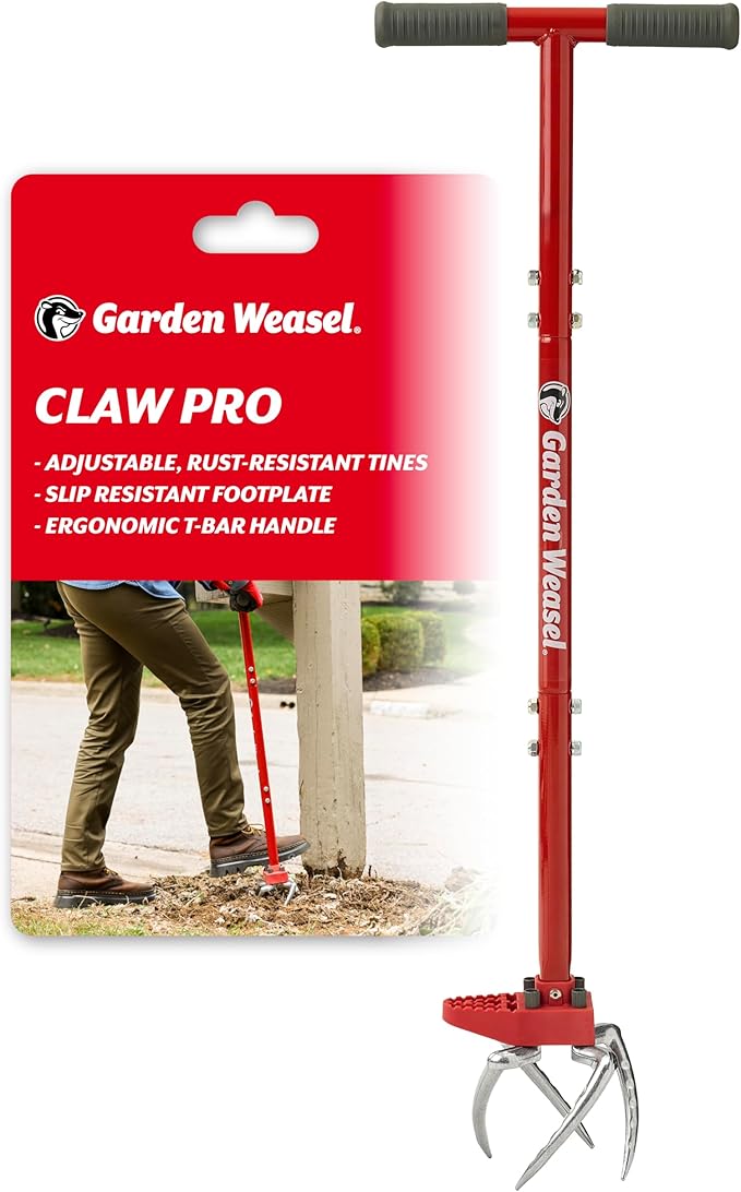 Garden Weasel Claw Pro Garden Tiller and Cultivator Tool – Twist-Action Soil Loosener with Adjustable Carbon Steel Tines, Ergonomic Handle, and Footplate Latest Model 91334-3