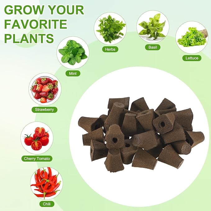 M METERXITY 50-Pack Grow Sponges, 1.1x0.7x1.4 Inch Replacement Root Growth Sponges Seed Pods for Plant Rooting/Seed Germination/Hydroponic Gardens System Supplies, Starter Plug for Seeds