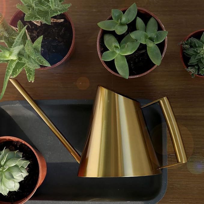 Watering Can, 1500ml Stainless Steel Long Spout Watering Cans, Gold Water Can Suitable for Potted Plants, Hanging Plants, and Outdoor Gardens