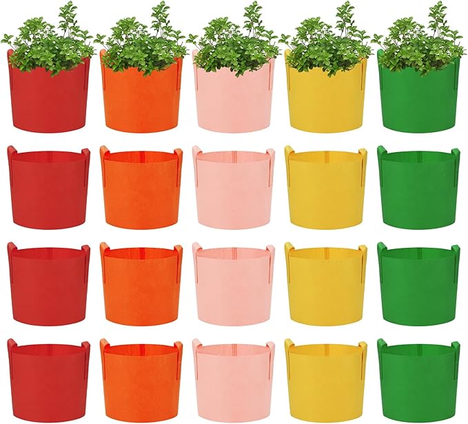 20 Pack 15 Gallon Grow Bags, Colorful Potato Plant Grow Bags with Handles, Nonwoven Garden Fabric Pots for Vegetable Fruit Flowers Herbs Tomato Potato Growing (15 Gal)