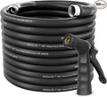 SPECILITE 5/8" Hot/Cold Garden Hose 100 ft with Industrial High Pressure Nozzle, Flexible & Lightweight, 600psi Burst Rubber Water hose -50℉-158℉ With 3/4"Stainless Steel Fittings for Yard, Black