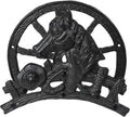MyGift Horse and Wagon Design Hose Holder, Heavy Duty Cast Iron Outdoor Garden Hose Hanger, Wall Mounted Water Hose Holder Reel with Carriage Theme