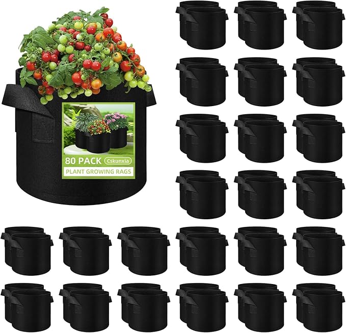 80 Pack 5 Gallons Plant Grow Bag, Vegetable Grow Bags with Handles, Non-Woven Fabric Pots Plant Bags, Garden Planting Bag for Potatoes, Carrots, Tomatoes, Fruits, Flower, Evergreen