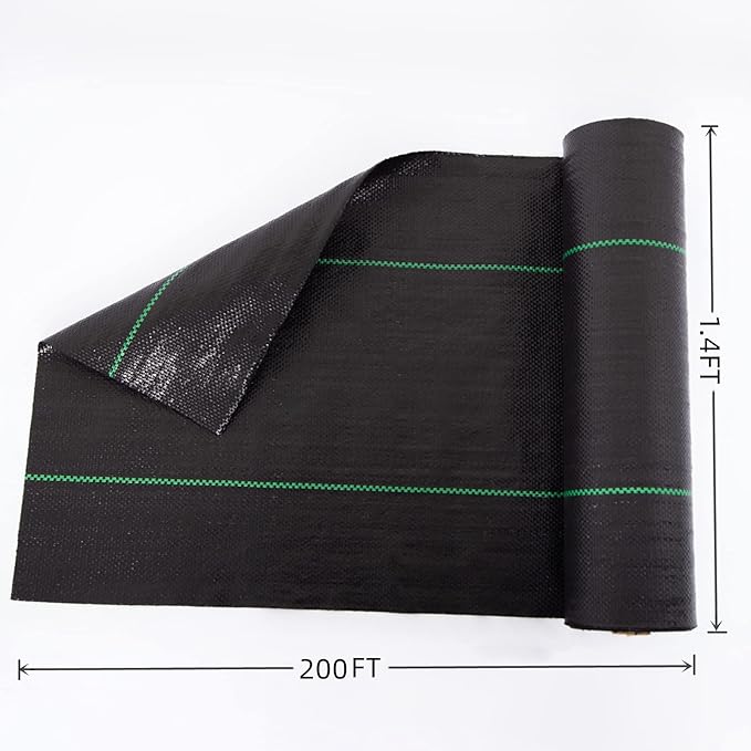 Garden Weed Barrier Landscape Fabric,Weed Block Fabric Heavy Duty 3.2OZ,Woven Mulch for Landscaping Ground Cover Weed Control Fabric, Black Garden Bed Liner (1.4ft x 200ft)