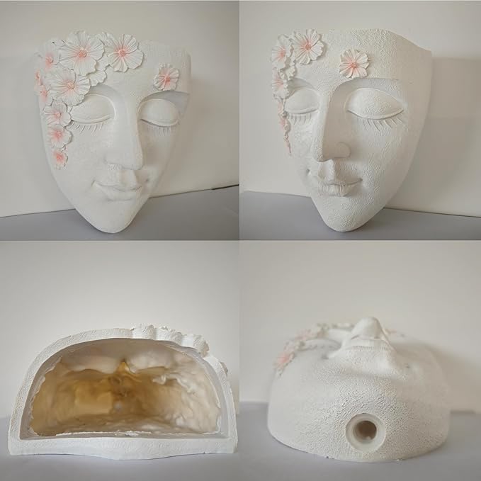 Face Shape Wall Planter Elegant White Resin Wall-Mounted Head Pot with Drainage Hole Unique Small Vase Holder for Succulents, Hanging Plants & Home Decor Beautiful Gift for Plant Lovers