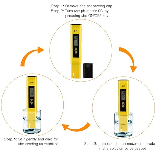 PH Meter for Water Hydroponics Digital PH Tester Pen 0.01 High Accuracy Pocket Size with 0-14 PH Measurement Range for Household Drinking, Pool and Aquarium (Yellow)