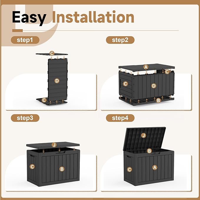 45 Gallon Outdoor Storage Box Waterproof, Small Resin Deck Box with Lockable Lid, UV-Resistant and Weatherproof Outside Storage Bin for Patio Cushions, Garden Tool, Pool Accessories, Furniture, Pillow