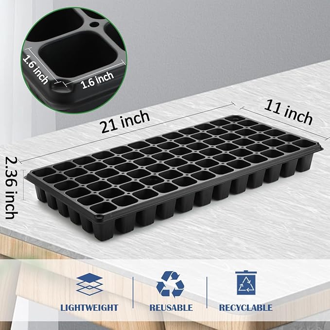 50-Pack 72 Cell Seedling Trays, Heavy-Duty Deep Plug Trays for 1020 Flats, Reusable Seed Starter Trays for Germination & Seed Starting (21.25"×11", 2.36" Height)