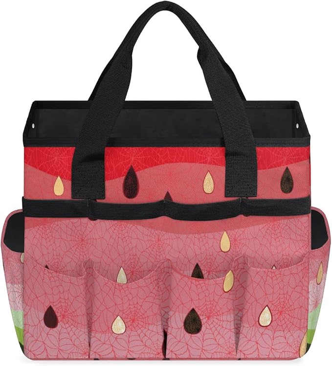 Garden Tool Bag Organizer Garden Tote Bag with Pockets Watermelon Slice Tool Storage Organizer Gardening Tool Kit Holder 13" x 6.8" x 2.8"