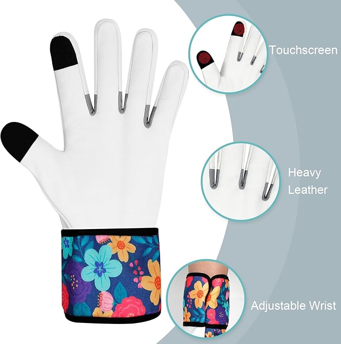 Leather Gardening Gloves for Women Garden Gloves Thorn Proof Touch Screen Design Heavy Duty Working Yard Gloves